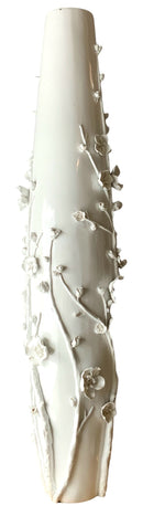 Tall White Lacquer Cherry Blossom Vase