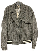 MYSTREE Black/White Tweed Double Breasted Bomber Jacket