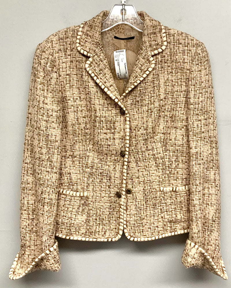 ELIE TAHARI Brown/Cream Tweed Snap Closure Jacket