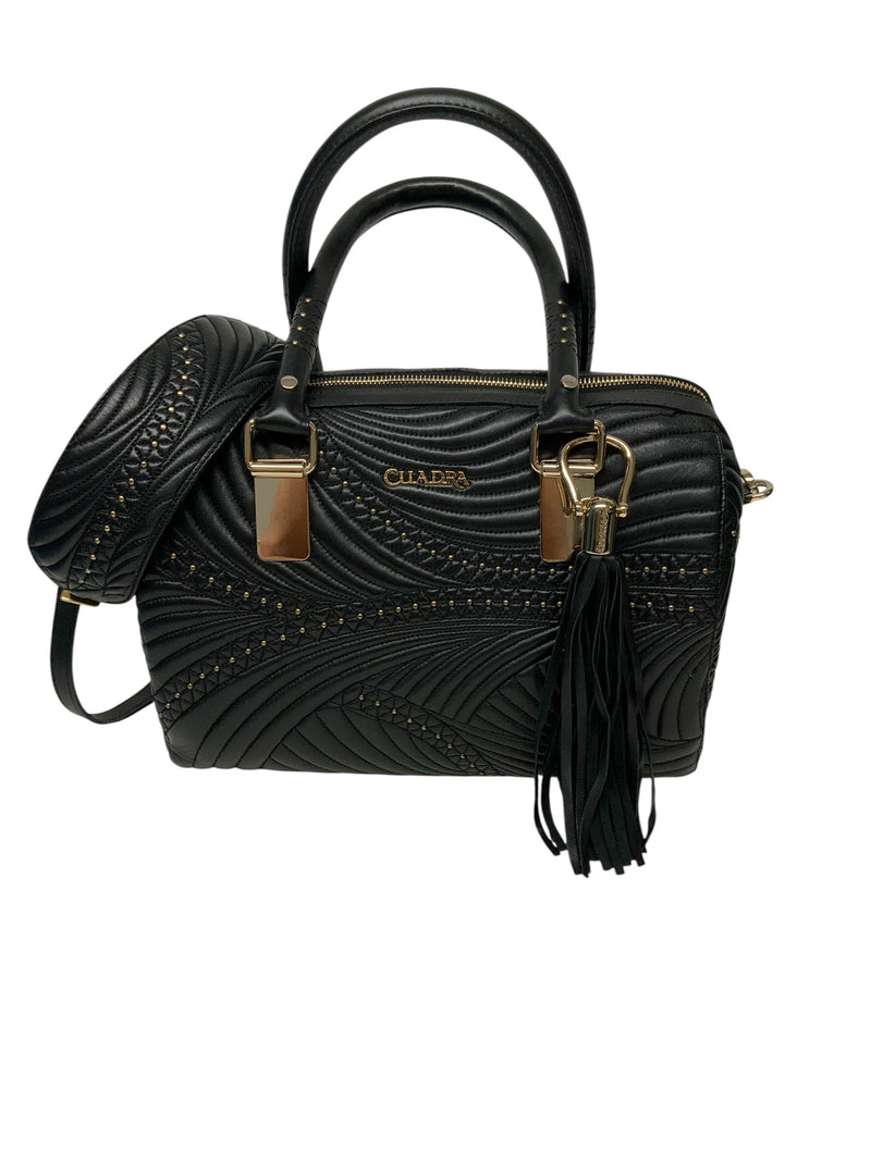 CUADRA Black Lea Studded Dome w/Top Handles Shoulder Handbag