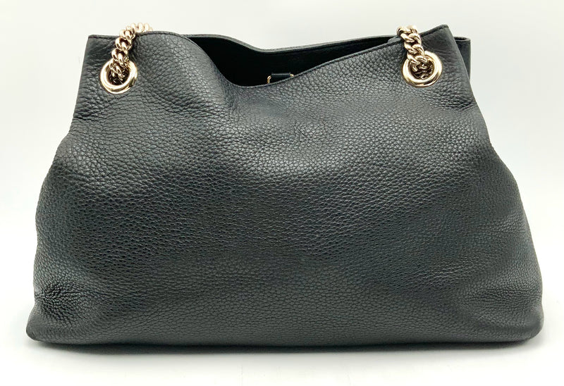 GUCCI Black Pebbled Calfskin Soho Chain Shoulder Bag