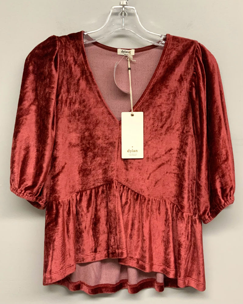 DYLAN Deep Red S/S V-Neck Peplum Velvet Top