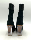 CHLOE Black Suede Leather Cuff Lucite Heel Apache Boots 40