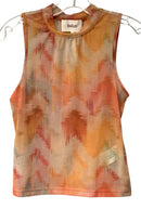 BA&SH Peach/Rust/Orange Abstract Mesh S/L Top