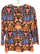 J MCLAUGHLIN Brown Purple Multi Floral Print Split Neck 3/4 Slv Top