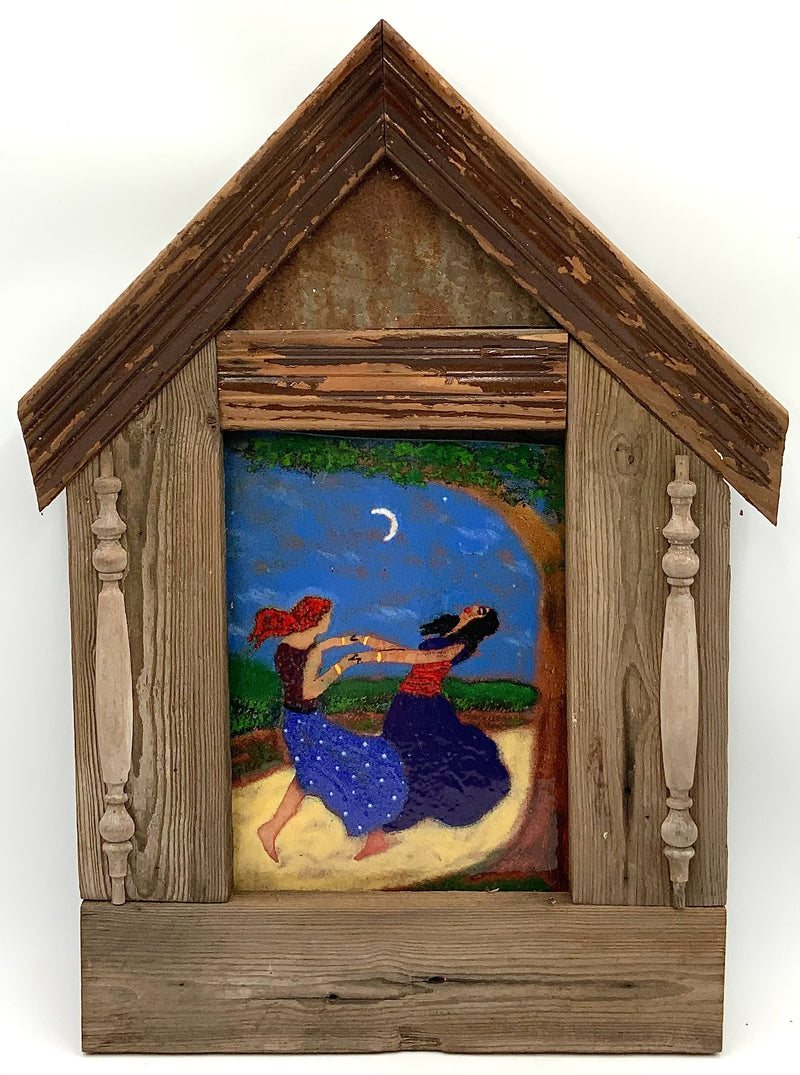 Enamel & Wood Folk Art Hanging