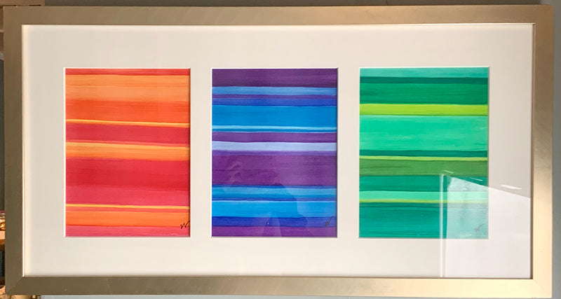 Signed Watercolor Triptych in Silver Frame