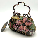 MARY FRANCES Vintage Black Pink Multi Beaded Floral  Bead Gingham Fabric Bag