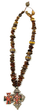 Amber/Sterling Capped Amber Bead Necklace w/Coptic Cross Pendant