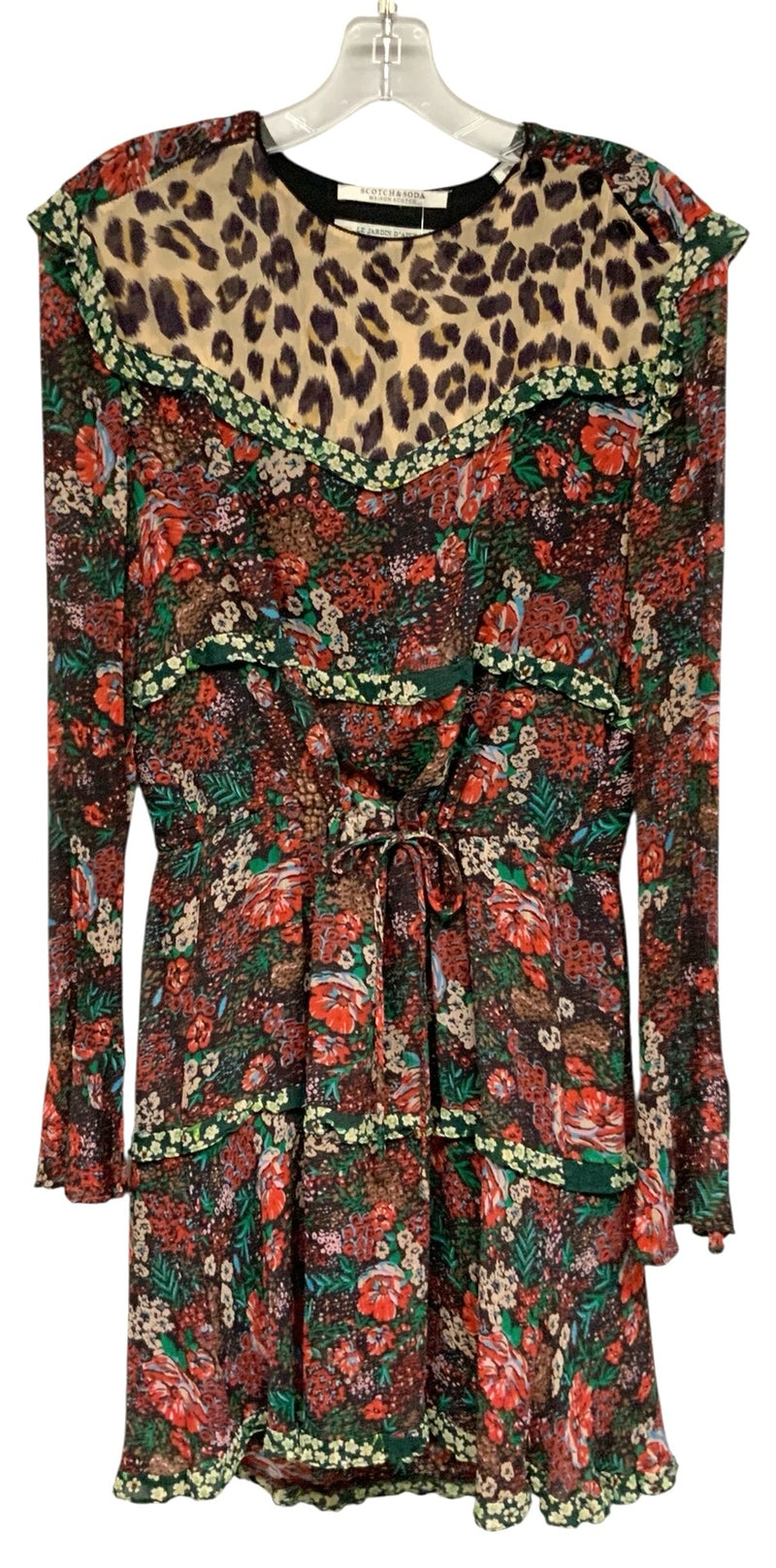 SCOTCH & SODA Red/Green/Multi "Leopard Lillies" Floral Ruffle Dress