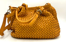 VERA PELLE Italian Marigold Woven Leather Satchel