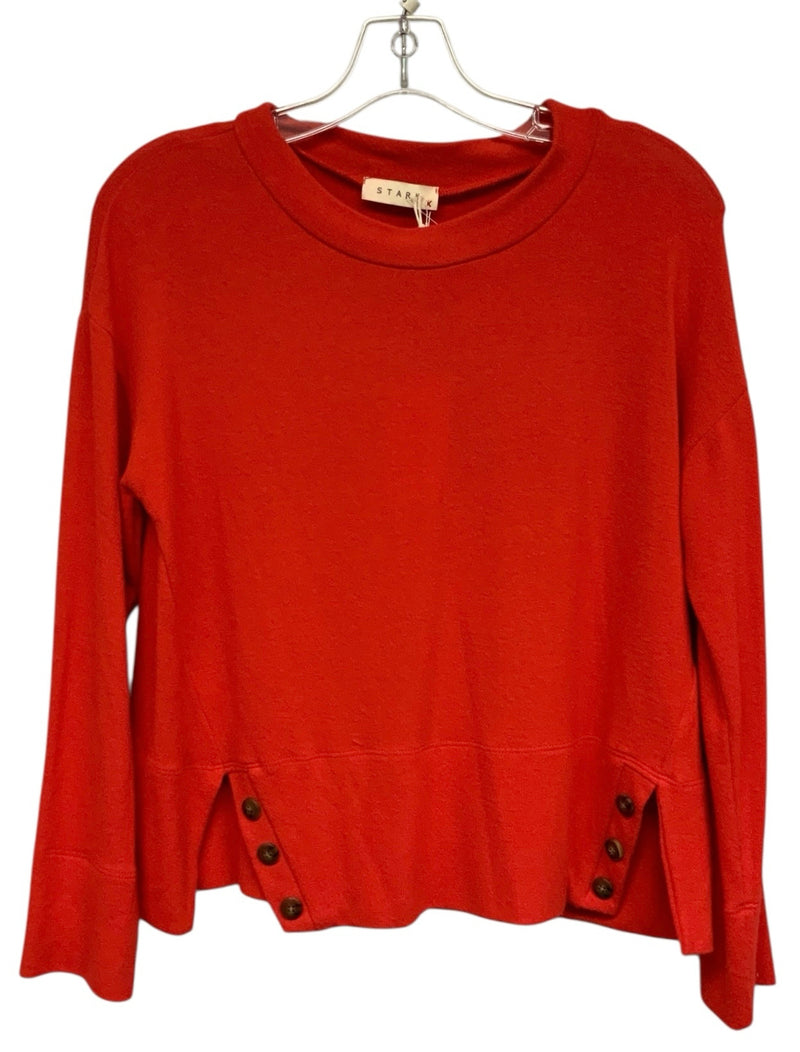 STARK Red w/Notched Hem & Button Detail L/S Sweater