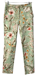 ZARA Green Multi Floral Stretch Straight Pants