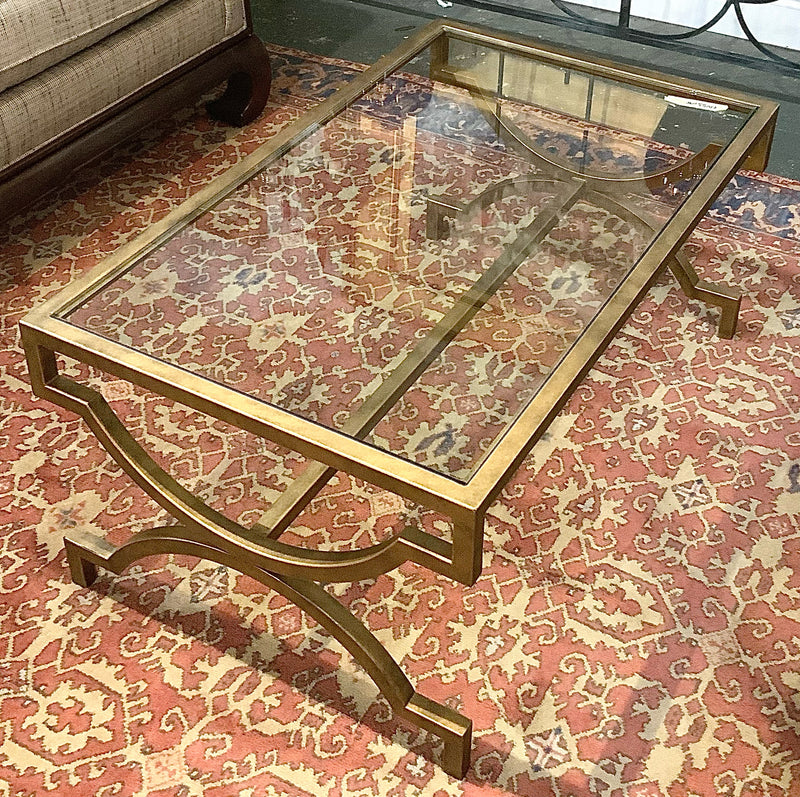 Glass Coffee Table With Brushed Gold Frame