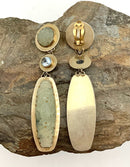 Gold Over Sterling, Carved Jade & Blue Topaz Clip-On Earrings