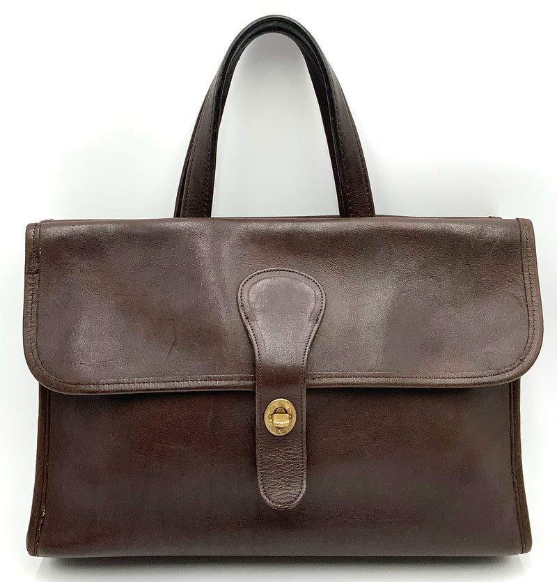 COACH Vintage Brown Leather Double Flap Turnlock Briefcase Bag