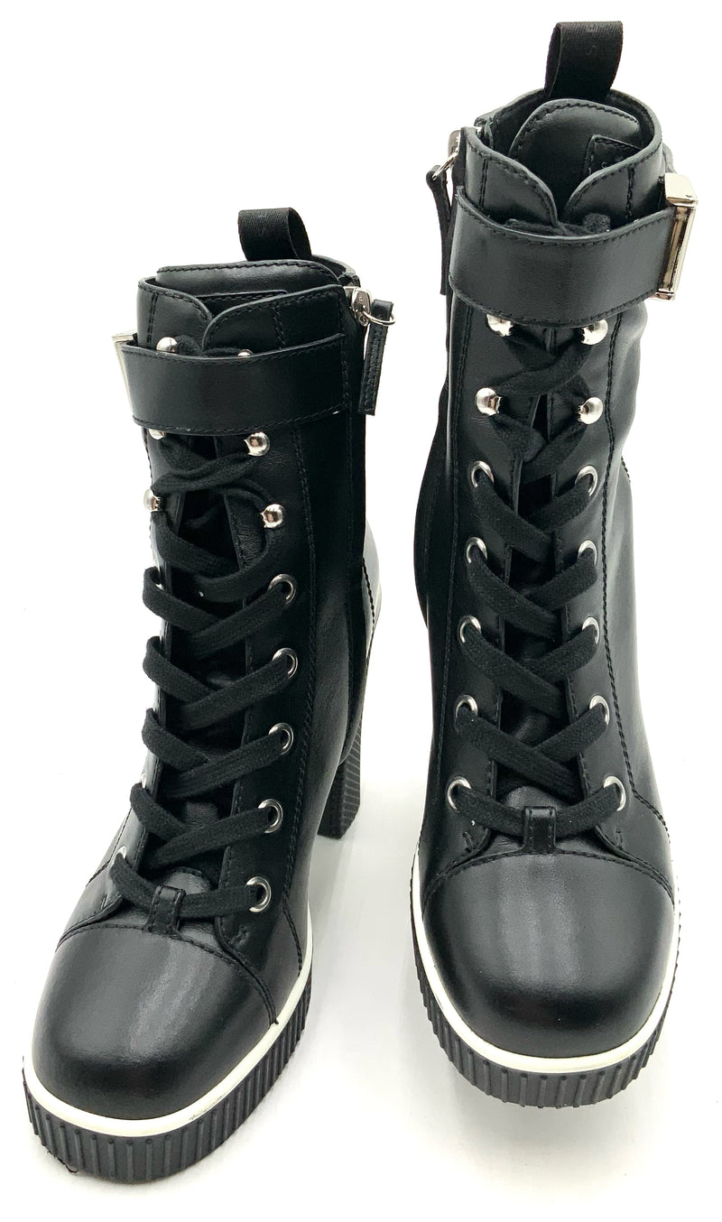 GIUSEPPE ZANOTTI Black Leather White Trim Nadir 90 Nevada Heeled Boots 39