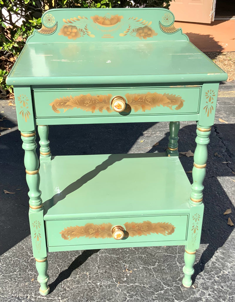 Vintage Green Hitchcock Nightstand with Two Drawers