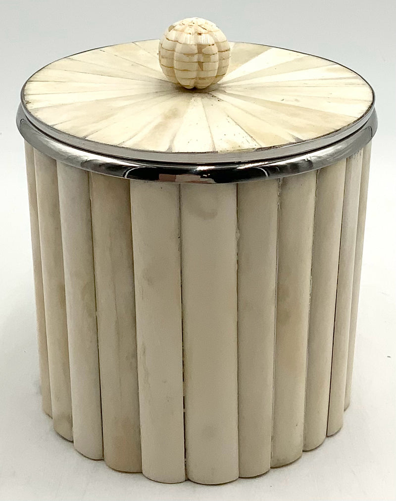 Lazy Susan Bone Ice Bucket with Silver Accent