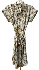 CABI White/Black/Tan Snake Print S/S B/D Belted Dress