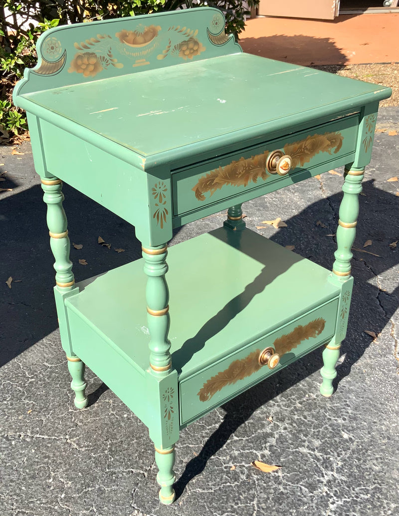 Vintage Green Hitchcock Nightstand with Two Drawers