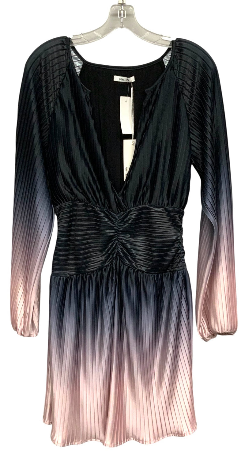BTFL-LIFE Lavender/Grey/Black Ombre Pleated Deep V-Neck L/S Dress