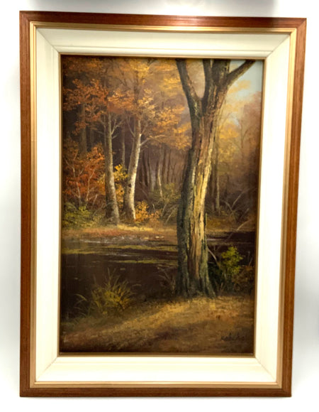 Vintage Oil on Canvas of Fall Trees in Wood Frame