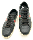 GUCCI Black Leather Green Red Stripe Sneakers 8 AS IS