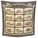 HERMES Vintage Smokey Purple Ivory Multi Silk Carriage Motif Silk Scarf
