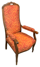 Voltaire Style Chair with Red & Gold Swirl Upholstery