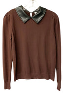 J SOCIETY Chocolate w/Black Vegan Lea Collar L/S Top