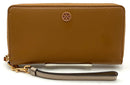 TORY BURCH Camel Grained Leather Continental Zip Wallet