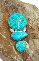 Amy K. Russell Sterling, Turquoise/Comp. Turquoise Pendant/Brooch