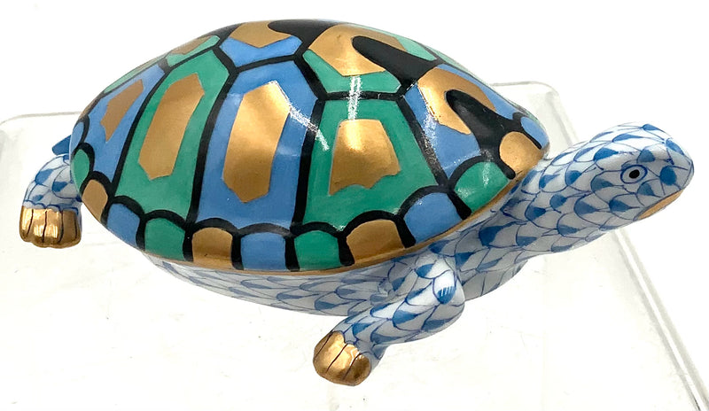 Herend Blue Fishnet Turtle