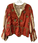 MAGNOLIA PEARL Red Silk Beige Inset Gold Sequin Lace Trim Monique Jacket