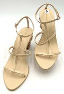 CULT GAIA Cream Leather Raffia Sphere Heel Strappy Sandals 6