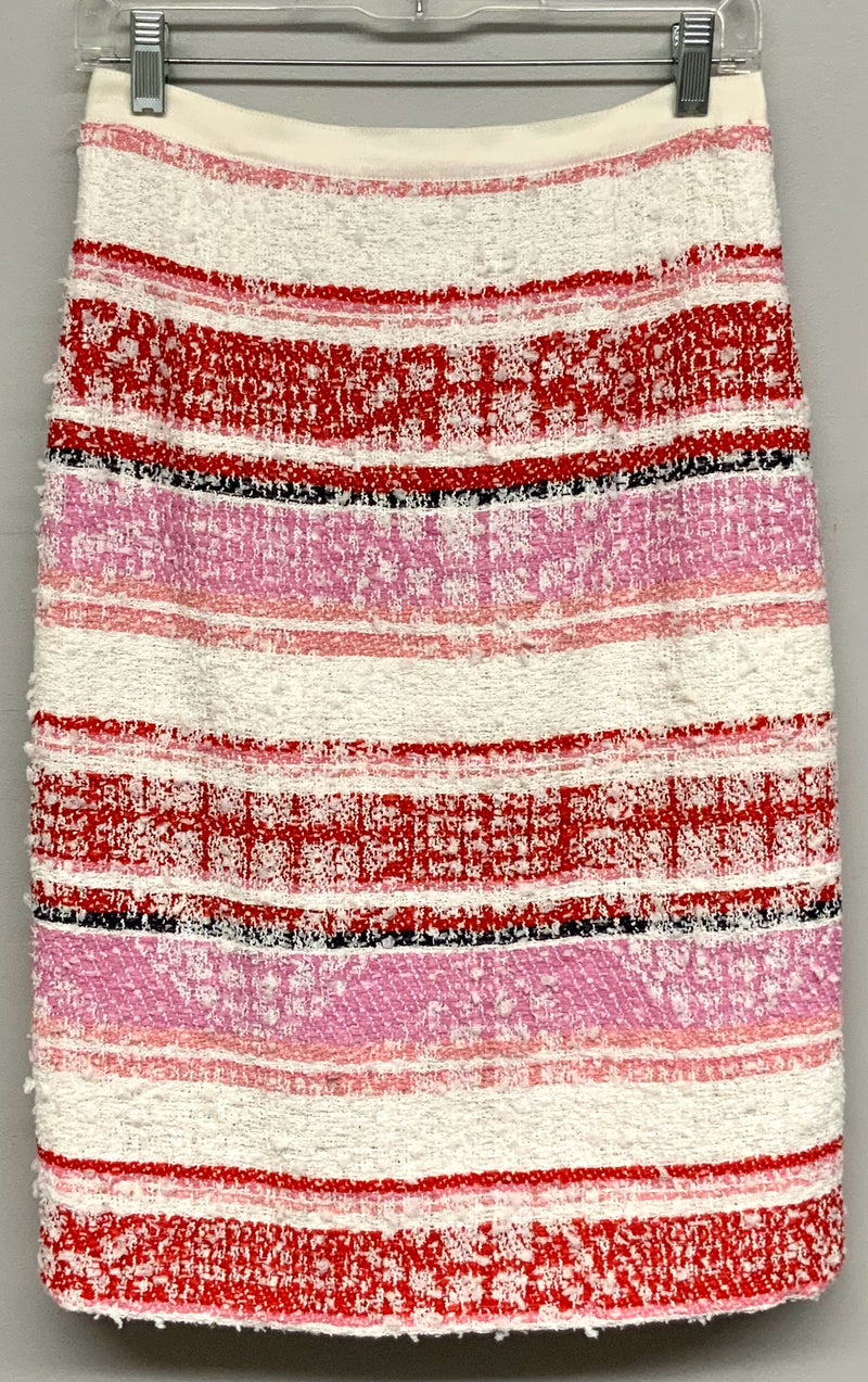 Oscar De La Renta White Red Pink Striped Boucle Skirt