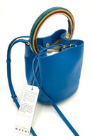 MARNI Blue Leather Acrylic Top Handle Pannier Bucket Bag