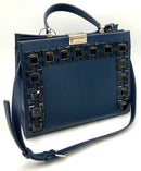 KATE SPADE Blue Pebbled Leather Black Embellished Ainslie Street Etta Satchel