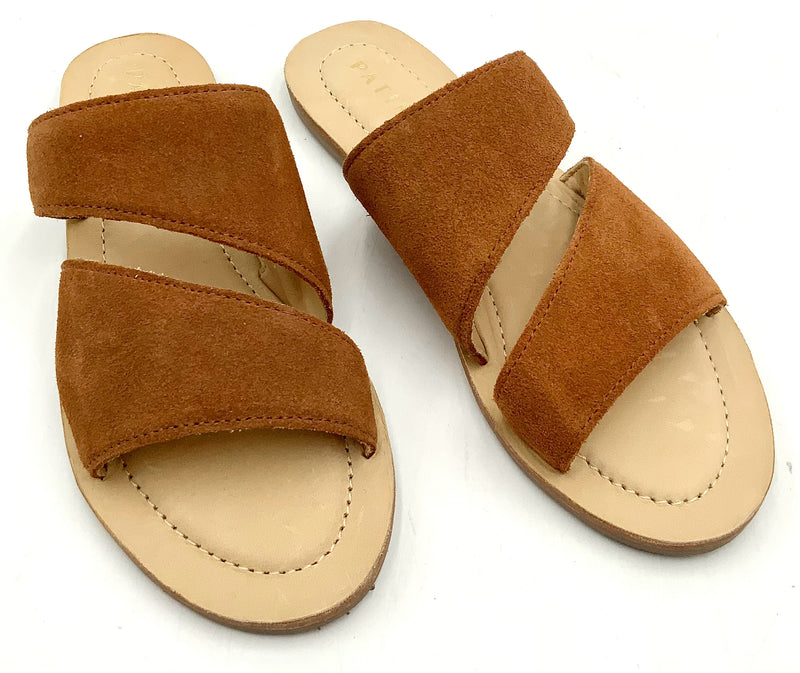 PATINA Toffee Suede Double Swirl Slide Sandals 6