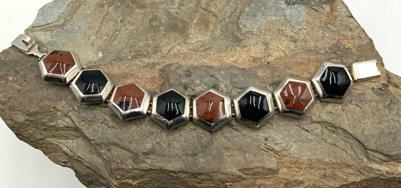 Mexico Sterling, Onyx & Jasper Bracelet