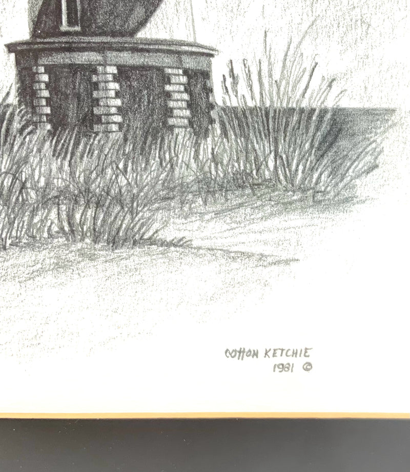 Original Pencil Sketch of Lighthouse in Silver Frame