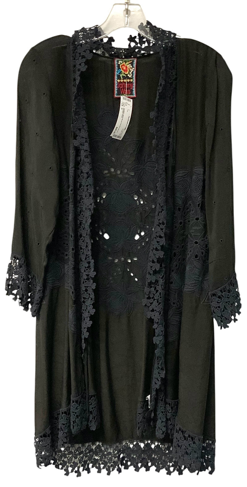 JOHNNY WAS Black Cut-Out w/Lace Trim Duster