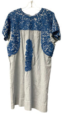SISTER MARY Navy/White Pinstripe w/Blue Floral Embroid S/S Dress