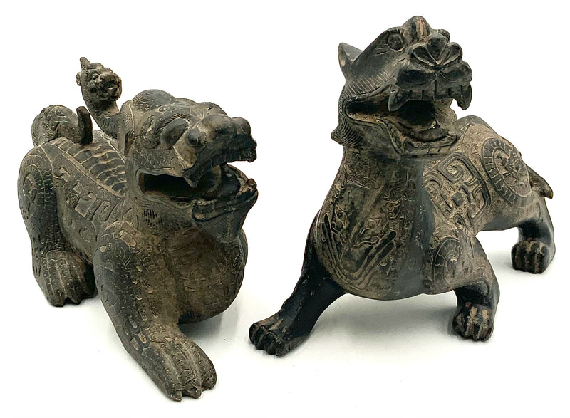 Pair of Plaster Chinese Pi Xiu Dragons