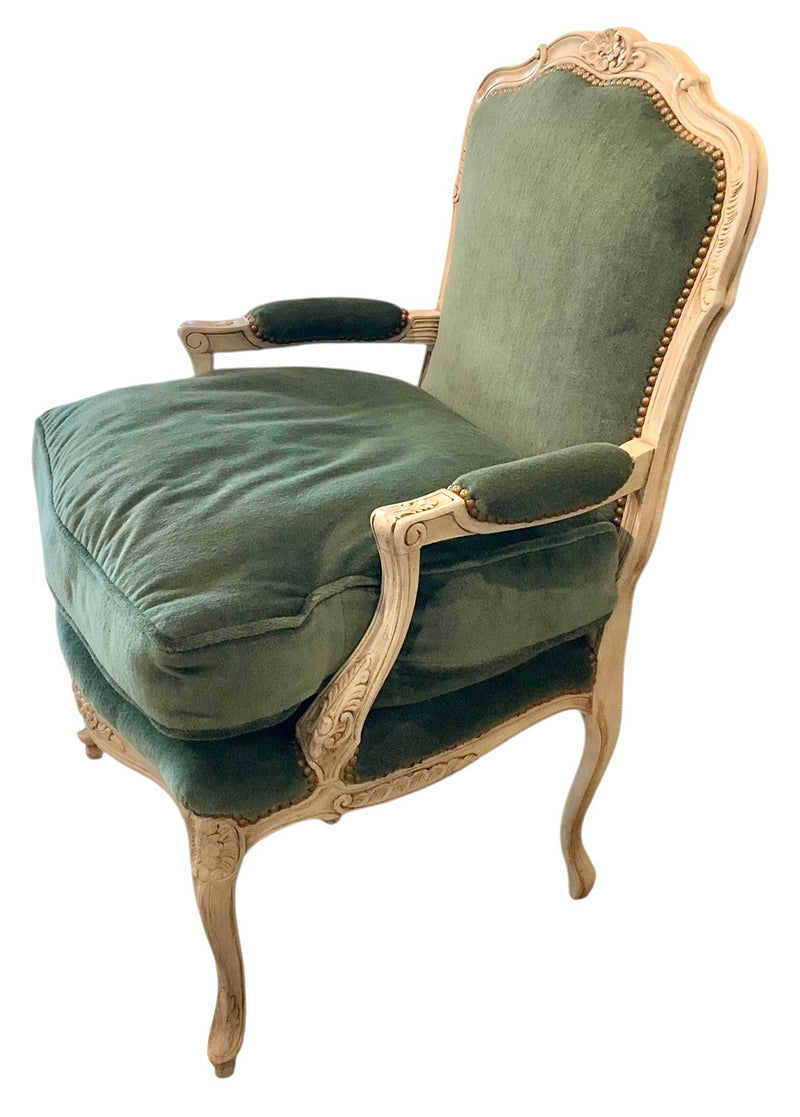 Vintage French Armchair with Green Velvet Upholstery