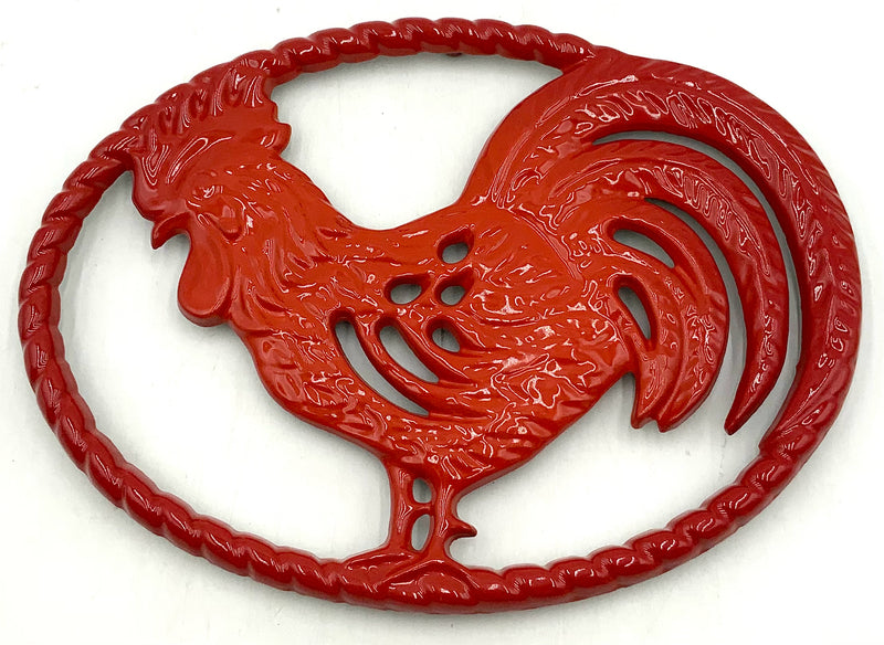 French Red Cast Iron Rooster Trivet
