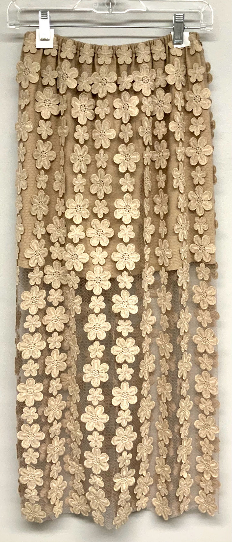 Liudmila Chernetskaja Tan Floral Applique Sheer Skirt