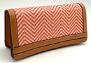 J MCLAUGHLIN Orange/Wht Herringbone Leather Trim Clutch