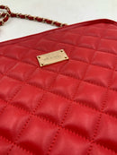 ST JOHN Red Quilted Leather w/Goldtone Hardware Shoulder Handbag